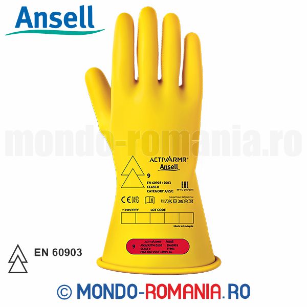 Manusi electroizolante de joasa tensiune 1000V ANSELL ActivArmr clasa 0